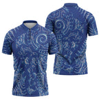 New Zealand Sea Animals Zipper Polo Shirt with Maori Koru Tribal Tattoo and Silver Ferns Aquatic Style