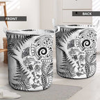 New Zealand Sea Animals Laundry Basket with Maori Koru Tribal Tattoo and Silver Ferns White Color