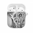 New Zealand Sea Animals AirPods Case with Maori Koru Tribal Tattoo and Silver Ferns White Color