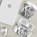 New Zealand Sea Animals AirPods Case with Maori Koru Tribal Tattoo and Silver Ferns White Color