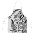 New Zealand Sea Animals Apron with Maori Koru Tribal Tattoo and Silver Ferns White Color