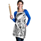New Zealand Sea Animals Apron with Maori Koru Tribal Tattoo and Silver Ferns White Color
