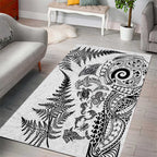 New Zealand Sea Animals Area Rug with Maori Koru Tribal Tattoo and Silver Ferns White Color