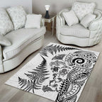 New Zealand Sea Animals Area Rug with Maori Koru Tribal Tattoo and Silver Ferns White Color