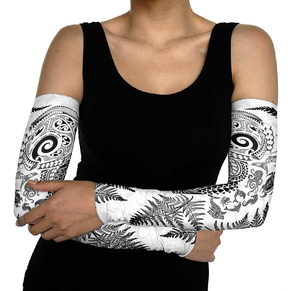 New Zealand Sea Animals Arm Sleeves with Maori Koru Tribal Tattoo and Silver Ferns White Color