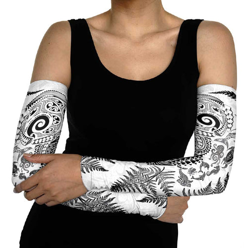 New Zealand Sea Animals Arm Sleeves with Maori Koru Tribal Tattoo and Silver Ferns White Color