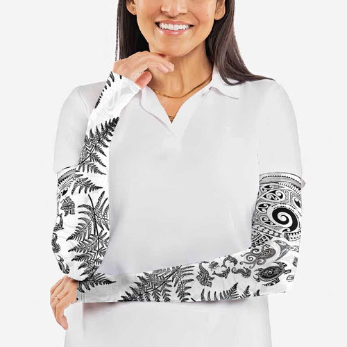 New Zealand Sea Animals Arm Sleeves with Maori Koru Tribal Tattoo and Silver Ferns White Color