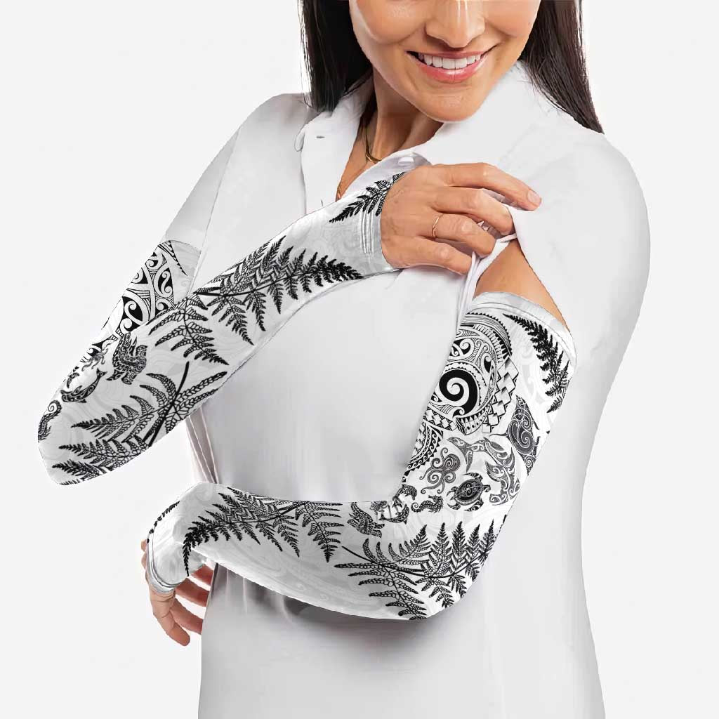New Zealand Sea Animals Arm Sleeves with Maori Koru Tribal Tattoo and Silver Ferns White Color