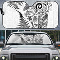 New Zealand Sea Animals Auto Sun Shade with Maori Koru Tribal Tattoo and Silver Ferns White Color