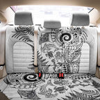 New Zealand Sea Animals Back Car Seat Cover with Maori Koru Tribal Tattoo and Silver Ferns White Color