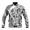 New Zealand Sea Animals Baseball Jacket with Maori Koru Tribal Tattoo and Silver Ferns White Color