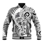 New Zealand Sea Animals Baseball Jacket with Maori Koru Tribal Tattoo and Silver Ferns White Color