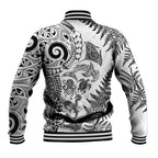 New Zealand Sea Animals Baseball Jacket with Maori Koru Tribal Tattoo and Silver Ferns White Color