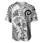 New Zealand Sea Animals Baseball Jersey with Maori Koru Tribal Tattoo and Silver Ferns White Color