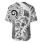 New Zealand Sea Animals Baseball Jersey with Maori Koru Tribal Tattoo and Silver Ferns White Color