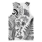 New Zealand Sea Animals Basketball Jersey with Maori Koru Tribal Tattoo and Silver Ferns White Color