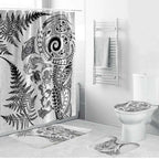 New Zealand Sea Animals Bathroom Set with Maori Koru Tribal Tattoo and Silver Ferns White Color