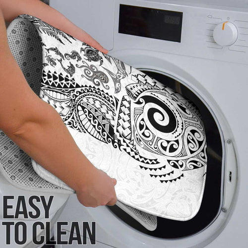 New Zealand Sea Animals Bathroom Set with Maori Koru Tribal Tattoo and Silver Ferns White Color
