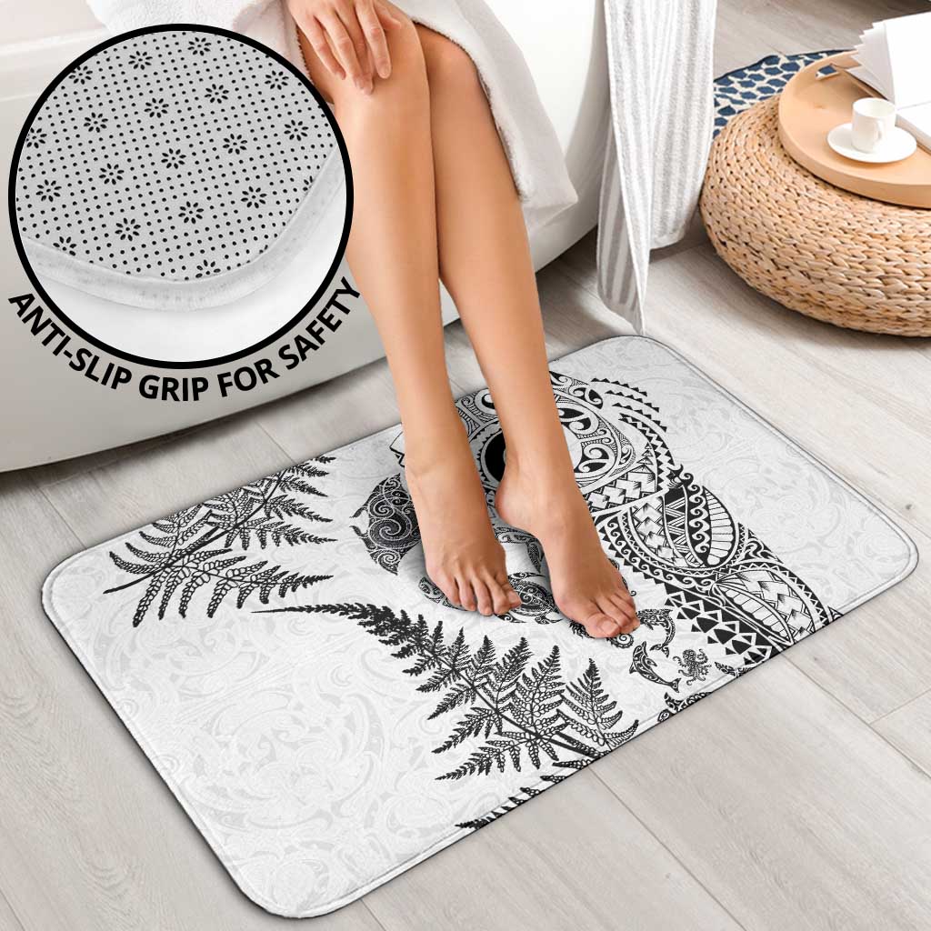 New Zealand Sea Animals Bathroom Set with Maori Koru Tribal Tattoo and Silver Ferns White Color
