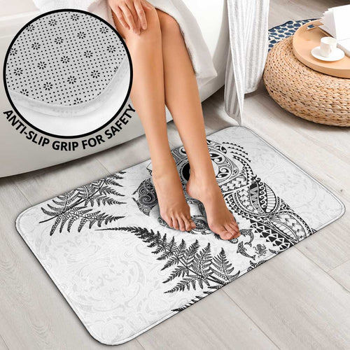 New Zealand Sea Animals Bathroom Set with Maori Koru Tribal Tattoo and Silver Ferns White Color