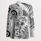 New Zealand Sea Animals Blazer with Maori Koru Tribal Tattoo and Silver Ferns White Color