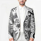 New Zealand Sea Animals Blazer with Maori Koru Tribal Tattoo and Silver Ferns White Color
