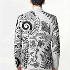New Zealand Sea Animals Blazer with Maori Koru Tribal Tattoo and Silver Ferns White Color