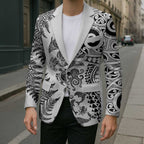New Zealand Sea Animals Blazer with Maori Koru Tribal Tattoo and Silver Ferns White Color