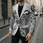 New Zealand Sea Animals Blazer with Maori Koru Tribal Tattoo and Silver Ferns White Color