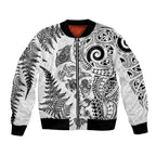 New Zealand Sea Animals Bomber Jacket with Maori Koru Tribal Tattoo and Silver Ferns White Color