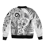 New Zealand Sea Animals Bomber Jacket with Maori Koru Tribal Tattoo and Silver Ferns White Color