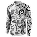 New Zealand Sea Animals Button Sweatshirt with Maori Koru Tribal Tattoo and Silver Ferns White Color