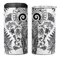 New Zealand Sea Animals 4 in 1 Can Cooler Tumbler with Maori Koru Tribal Tattoo and Silver Ferns White Color