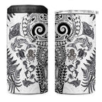 New Zealand Sea Animals 4 in 1 Can Cooler Tumbler with Maori Koru Tribal Tattoo and Silver Ferns White Color