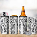 New Zealand Sea Animals 4 in 1 Can Cooler Tumbler with Maori Koru Tribal Tattoo and Silver Ferns White Color