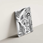 New Zealand Sea Animals Canvas Wall Art with Maori Koru Tribal Tattoo and Silver Ferns White Color