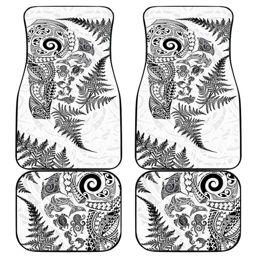 New Zealand Sea Animals Car Mats with Maori Koru Tribal Tattoo and Silver Ferns White Color