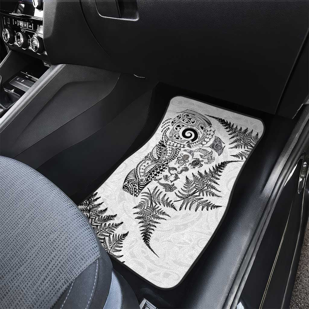 New Zealand Sea Animals Car Mats with Maori Koru Tribal Tattoo and Silver Ferns White Color
