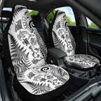 New Zealand Sea Animals Car Seat Cover with Maori Koru Tribal Tattoo and Silver Ferns White Color