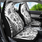 New Zealand Sea Animals Car Seat Cover with Maori Koru Tribal Tattoo and Silver Ferns White Color