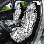 New Zealand Sea Animals Car Seat Cover with Maori Koru Tribal Tattoo and Silver Ferns White Color