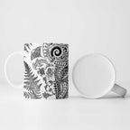 New Zealand Sea Animals Ceramic Mug with Maori Koru Tribal Tattoo and Silver Ferns White Color