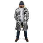 New Zealand Sea Animals Cloak with Maori Koru Tribal Tattoo and Silver Ferns White Color