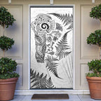 New Zealand Sea Animals Door Cover with Maori Koru Tribal Tattoo and Silver Ferns White Color
