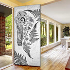 New Zealand Sea Animals Door Cover with Maori Koru Tribal Tattoo and Silver Ferns White Color