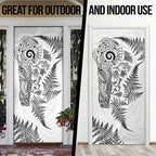 New Zealand Sea Animals Door Cover with Maori Koru Tribal Tattoo and Silver Ferns White Color