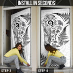 New Zealand Sea Animals Door Cover with Maori Koru Tribal Tattoo and Silver Ferns White Color