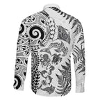 New Zealand Sea Animals Family Matching Off Shoulder Maxi Dress and Hawaiian Shirt with Maori Koru Tribal Tattoo and Silver Ferns White Color