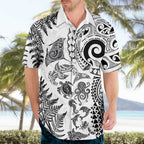 New Zealand Sea Animals Hawaiian Shirt with Maori Koru Tribal Tattoo and Silver Ferns White Color