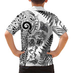 New Zealand Sea Animals Hawaiian Shirt with Maori Koru Tribal Tattoo and Silver Ferns White Color